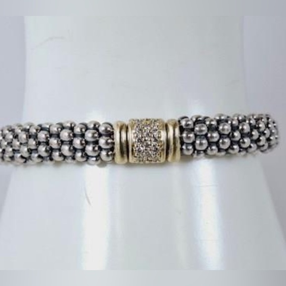 Silver and pave diamond Caviar Bracelet with 18k Gold - Picture 1 of 8